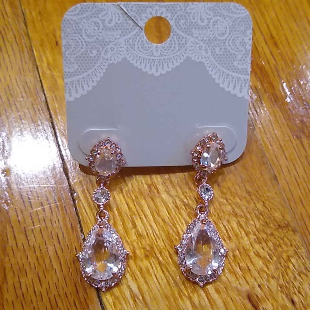 Rose gold crystal dangle holiday bridal earrings